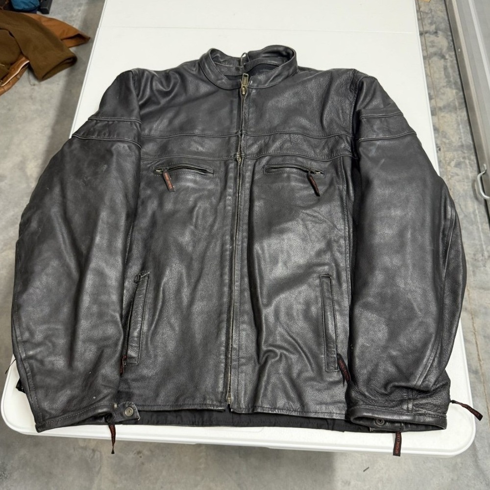 Genuine Leather Motorcycle Jacket Mens 4XL Black Good Cafe Racer Biker Moto Zip